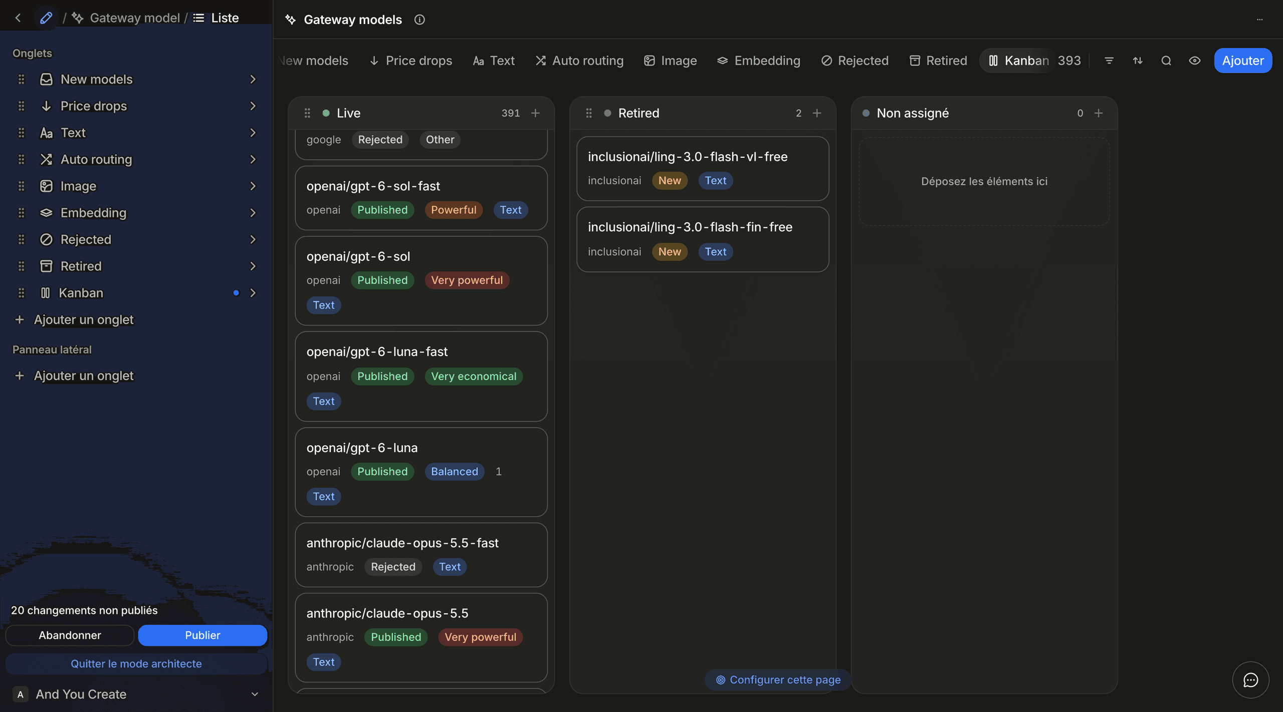 The Kanban tab added in the app, with the eight tabs declared in code